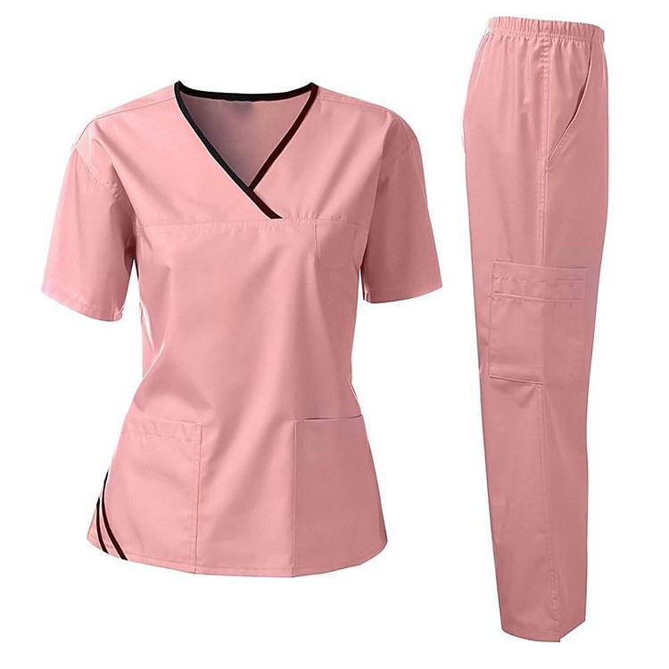 Women’s Scrub Set – Short Sleeve V-Neck Medical Uniform with Pants