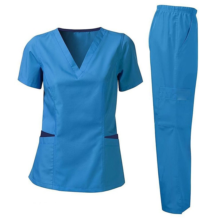 Women’s Scrub Set – Short Sleeve V-Neck Medical Uniform with Pants